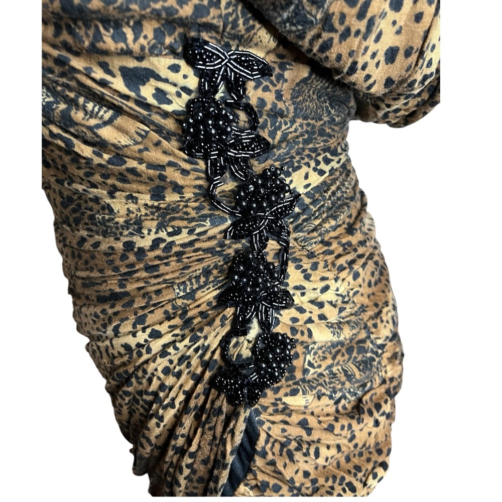 VTG 80s Tadashi Brown and Black Animal Print Drape  Dress - Picture 3 of 8